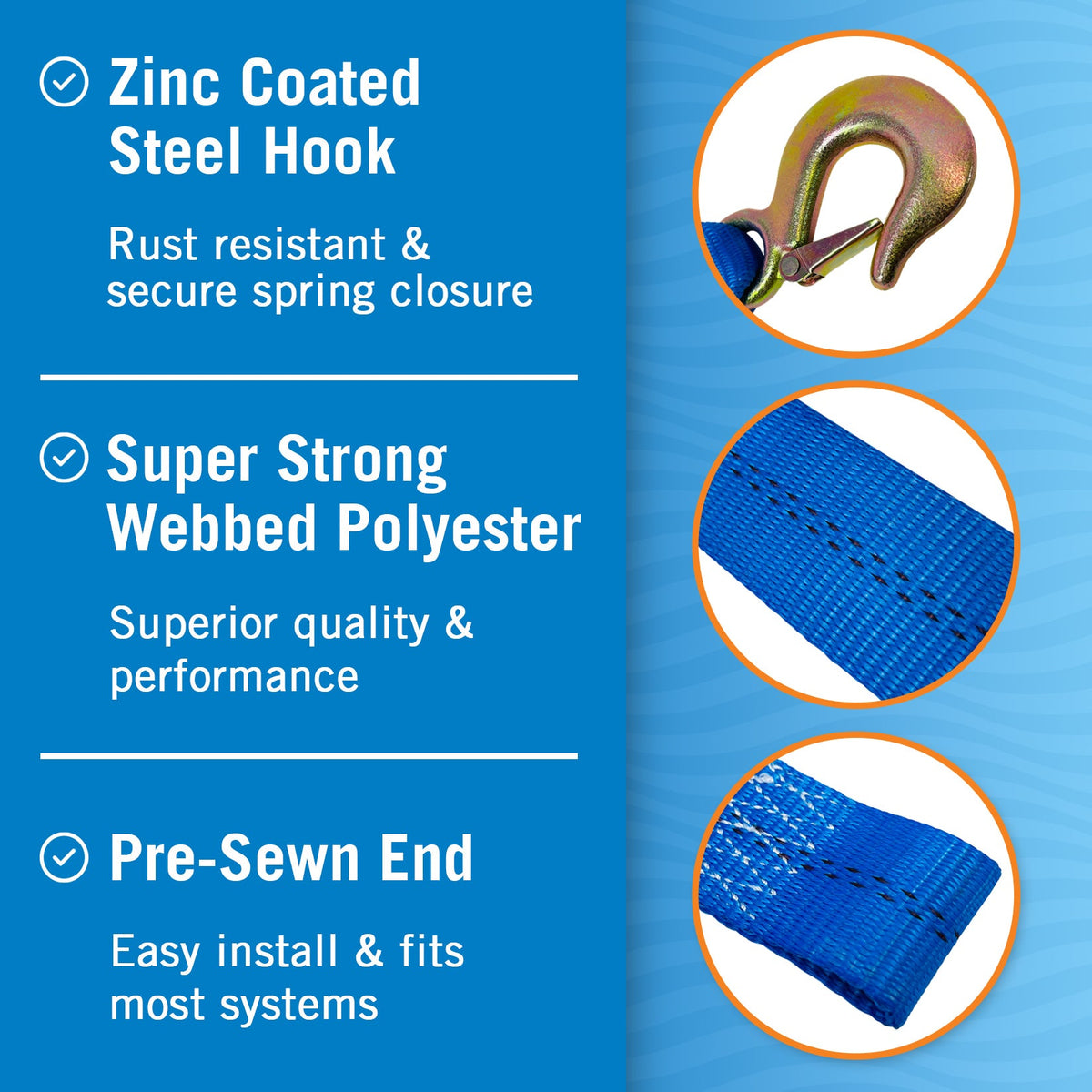 HaulSafe Heavy-Duty Boat Trailer Winch Strap 2" x 20'