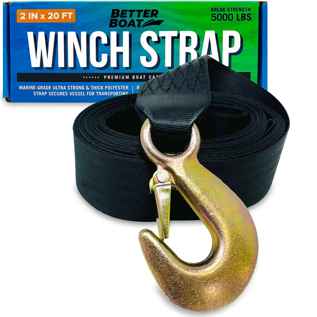 HaulSafe Heavy-Duty Boat Trailer Winch Strap 2" x 20'